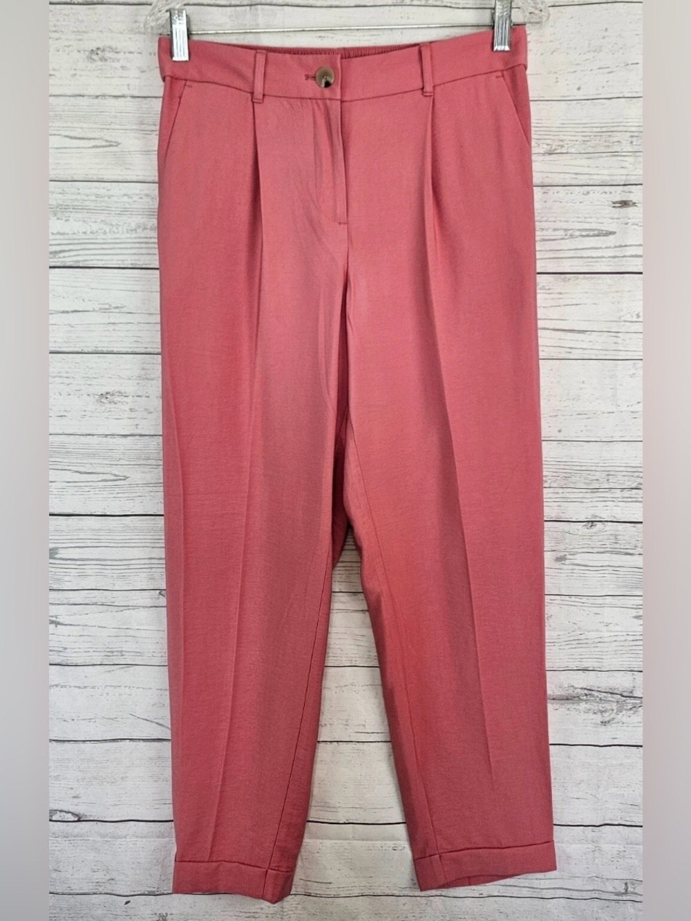 Loft High-Waist Pleated Pink Womens Trousers